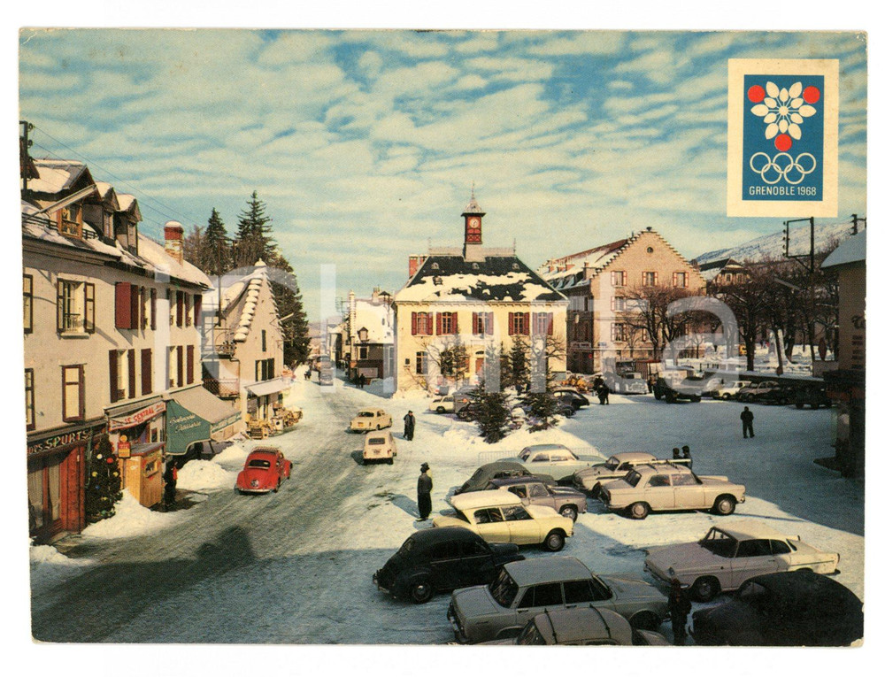 Cartolina originale da collezione 1968 VILLARDDELANS F Place Libération X Giochi Olimpici Invernali Cartolina 1