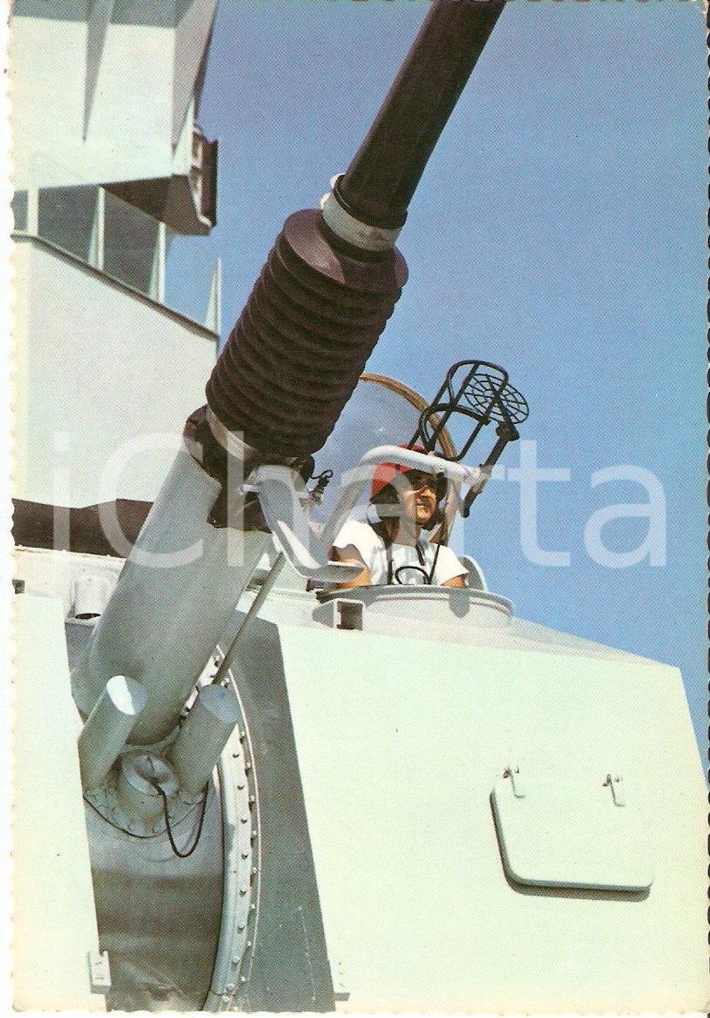 Cartolina originale da collezione 1975 ca MARINA MILITARE Cannoniere ad un pezzo contrareo Cartolina FG NV 1