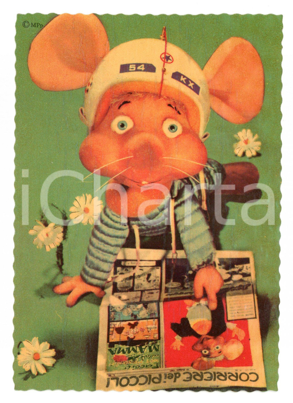 Cartolina originale da collezione 1962 TOPO GIGIO aviatore legge CORRIERE DEI PICCOLI Cartolina DANNEGGIATA FG VG 1