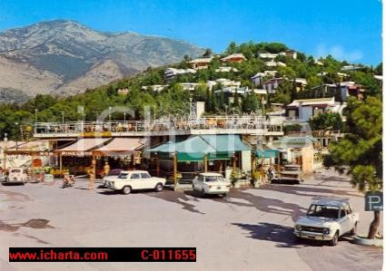 Cartolina originale da collezione 1974 BORGHETTO SANTO SPIRITO SV Bar PINELAND con FIAT 128 e 500 Cartolina FG 1