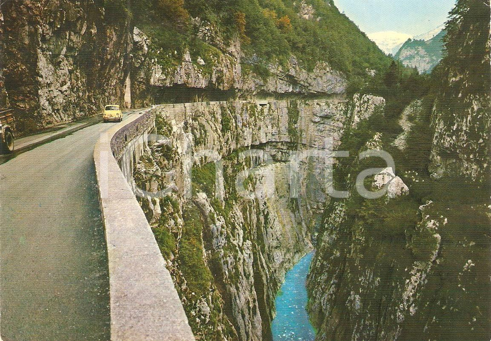 Cartolina originale da collezione 1979 VALLE DI SCALVE BG Fiat 500 sulla Via Mala Cartolina FG VG 1