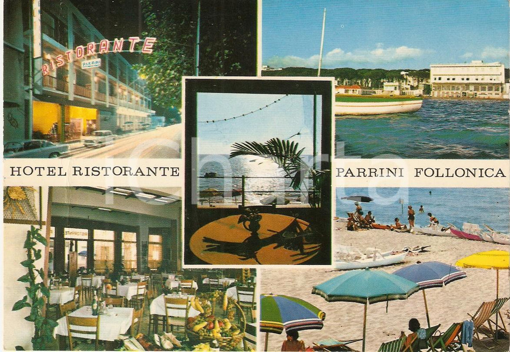 Cartolina originale da collezione 1975 ca FOLLONICA Hotel Pensione PARRINI Vedutine Cartolina VINTAGE DANNEGGIATA 1