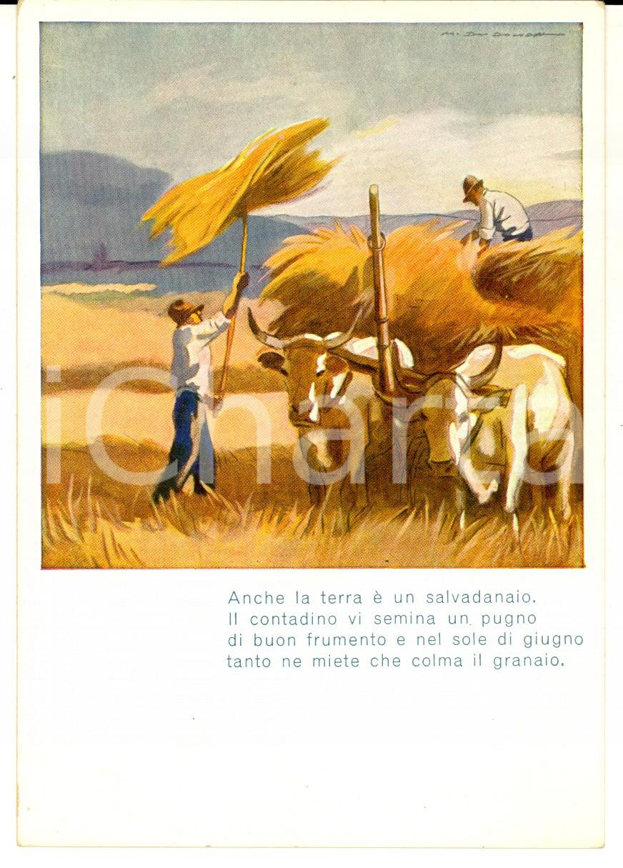 Cartolina originale da collezione 1950 ca Cassa di Risparmio PROVINCIE LOMBARDE  Contadini Cartolina ILLUSTRATA 1