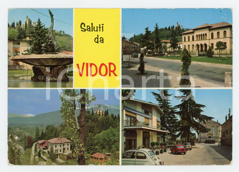 Cartolina originale da collezione 1976 VIDOR TV Vedutine con municipio e panorama Cartolina VINTAGE FG VG 1