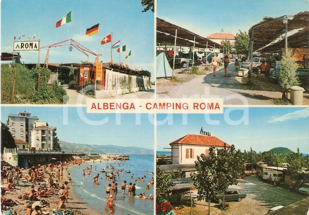 Cartolina originale da collezione 1973 ALBENGA SV Vedutine del CAMPING ROMA Cartolina FG VG 1