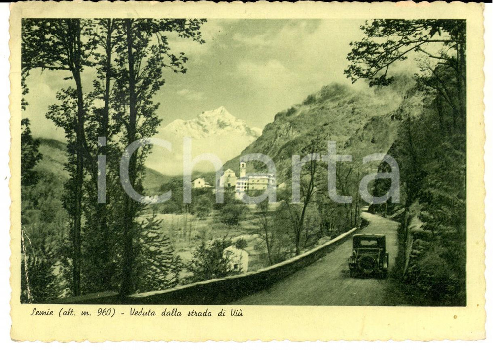 Cartolina originale da collezione 1938 LEMIE TO Veduta dalla strada di VIU  Cartolina ANIMATA automobile FG VG 1