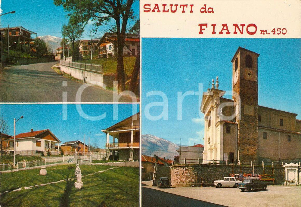 Cartolina originale da collezione 1975 ca FIANO TO Vedutine con chiesa parrocchiale Cartolina FG NV 1