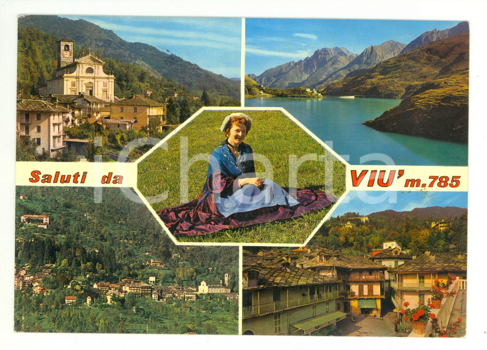 Cartolina originale da collezione 1971 VIU  TO Vedutine con costumi tipici e lago MALCIAUSIA Cartolina FG VG 1