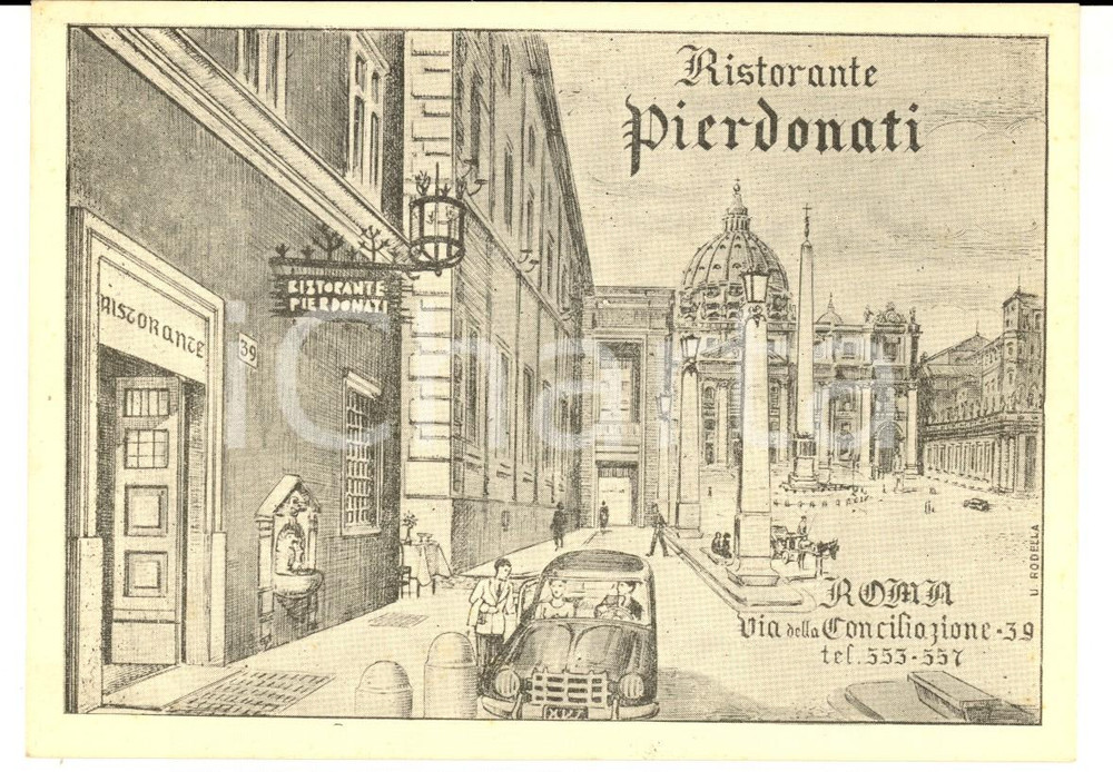 Cartolina originale da collezione 1950 ca ROMA Ristorante PIERDONATI Cartolina ILLUSTRATA U. RODELLA FG NV 1