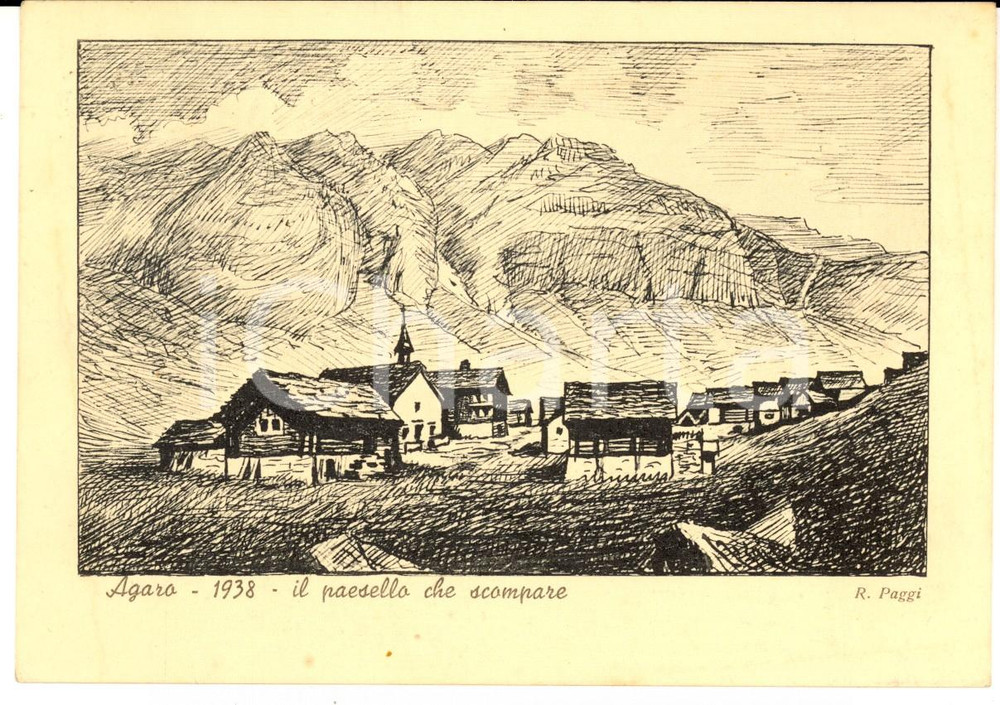 Cartolina originale da collezione 1939 AGARO VB Il paesello che scompare Cartolina ILLUSTRATA R. PAGGI FG VG 1