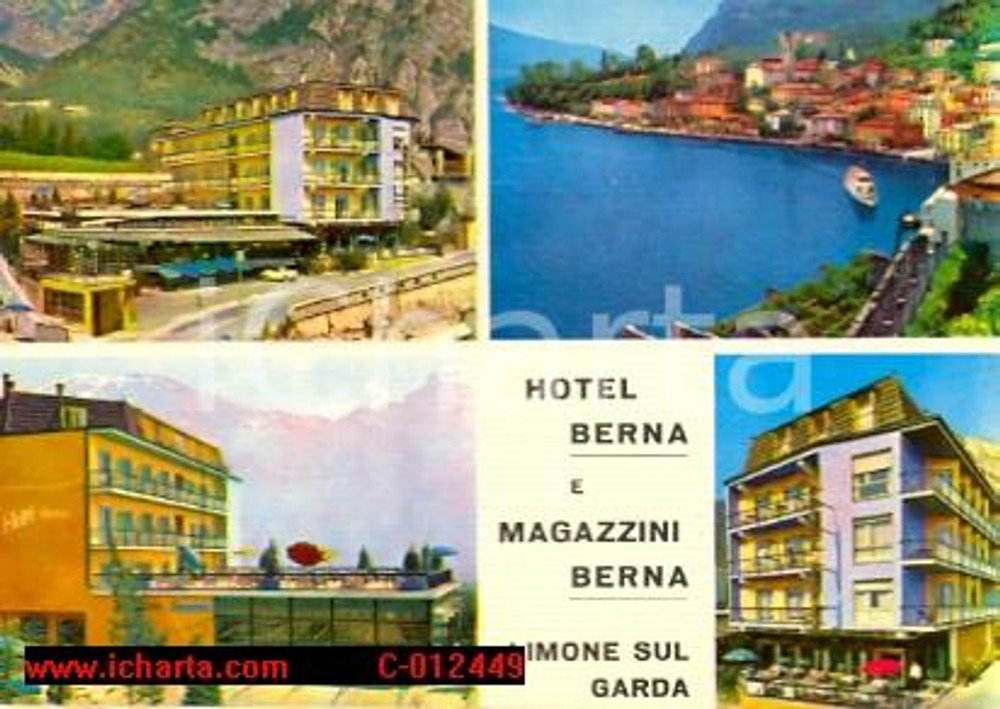 Cartolina originale da collezione 1968 LIMONE SUL GARDA BS Hotel BERNA & Magazzini Berna Cartolina FG NV 1