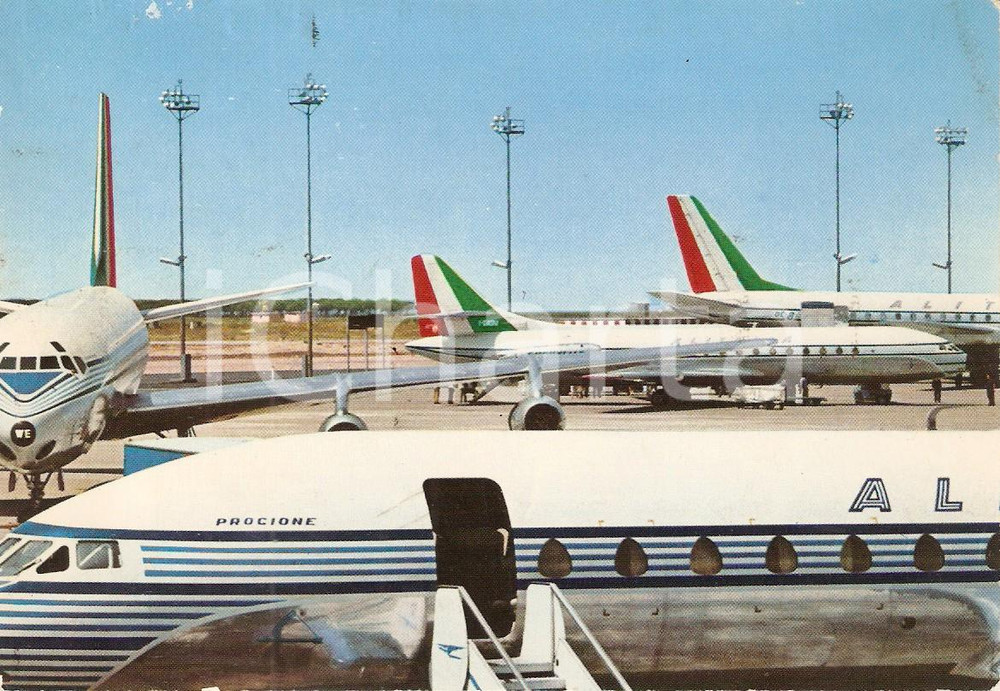 Cartolina originale da collezione 1975 ca ALITALIA Caravelle Jets e DC 8 Procione Cartolina FG NV 1