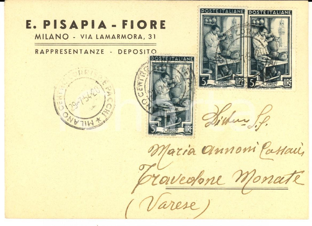 Cartolina originale da collezione 1954 MILANO Via Lamarmora 31 Rappresentanze E. PISAPIAFIORE Cartolina 1