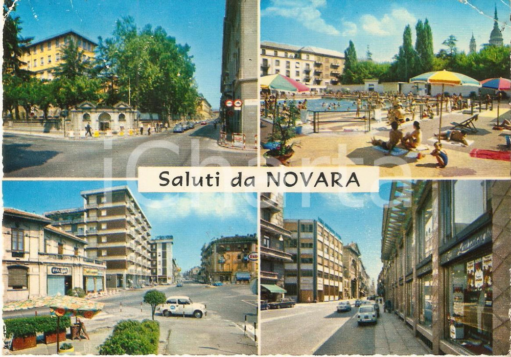 Cartolina originale da collezione 1975 NOVARA Vedutine della città e piscina comunaleCartolina FG VG 1