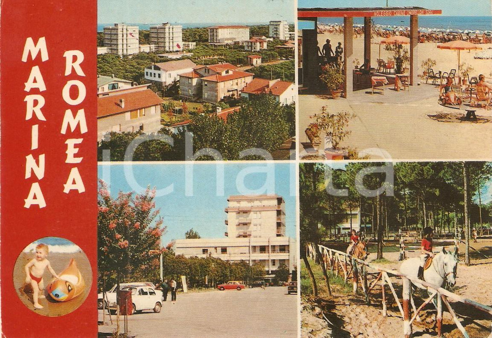 Cartolina originale da collezione 1966 RAVENNA  MARINA ROMEA Vedutine con maneggio Cartolina VINTAGE FG VG 1
