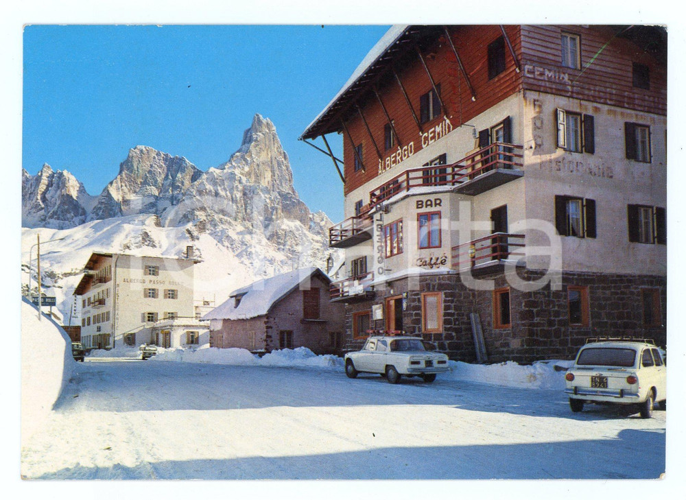 Cartolina originale da collezione 1965 ca TRENTO Passo ROLLE Albergo CEMIN con neve Cartolina ANIMATA FG NV 1