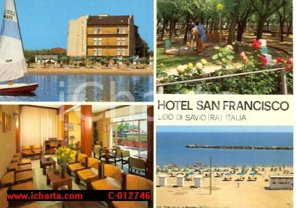 Cartolina originale da collezione 1984 LIDO DI SAVIO RA Vedutine Hotel SAN FRANCISCO Vintage Cartolina FG VG 1