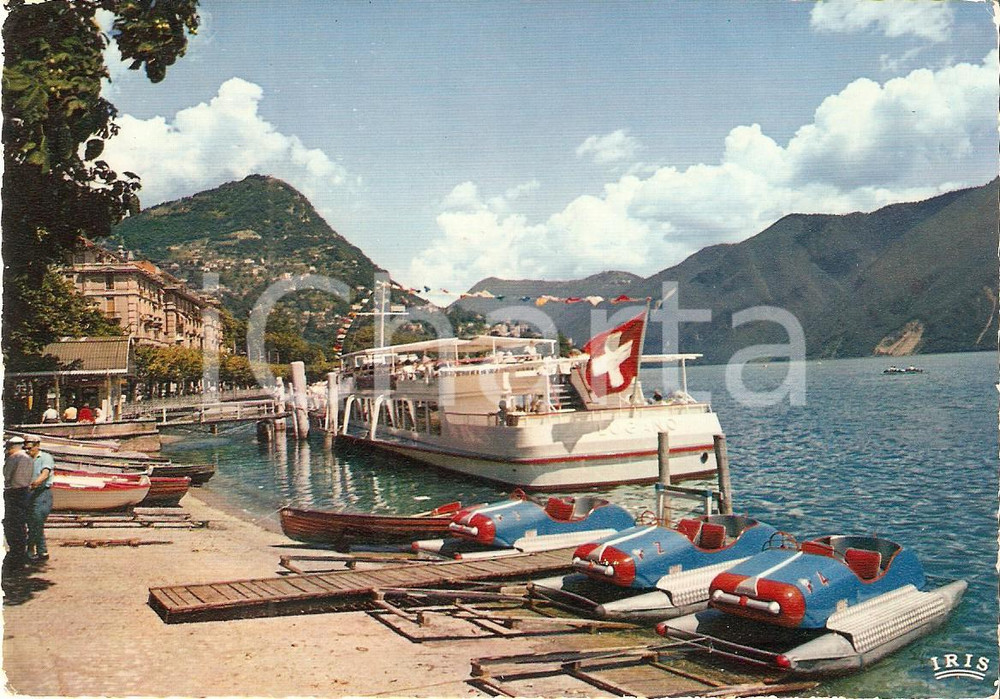 Cartolina originale da collezione 1969 LUGANO SVIZZERA Battello Lugano al debarcadero centrale Cartolina FG VG 1