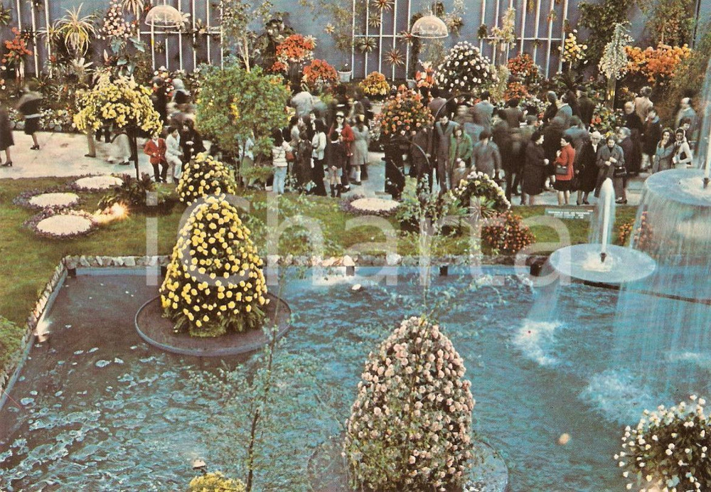 Cartolina originale da collezione 1976 GENOVA Fiera EUROFLORA Pubblico ammira fiori e fontane Cartolina FG NV 1