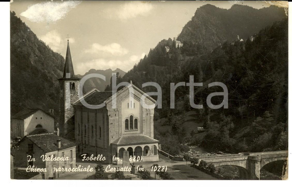 Cartolina originale da collezione 1940 ca FOBELLO VC Chiesa parrocchiale  CERVATTO Cartolina postale FP VG 1