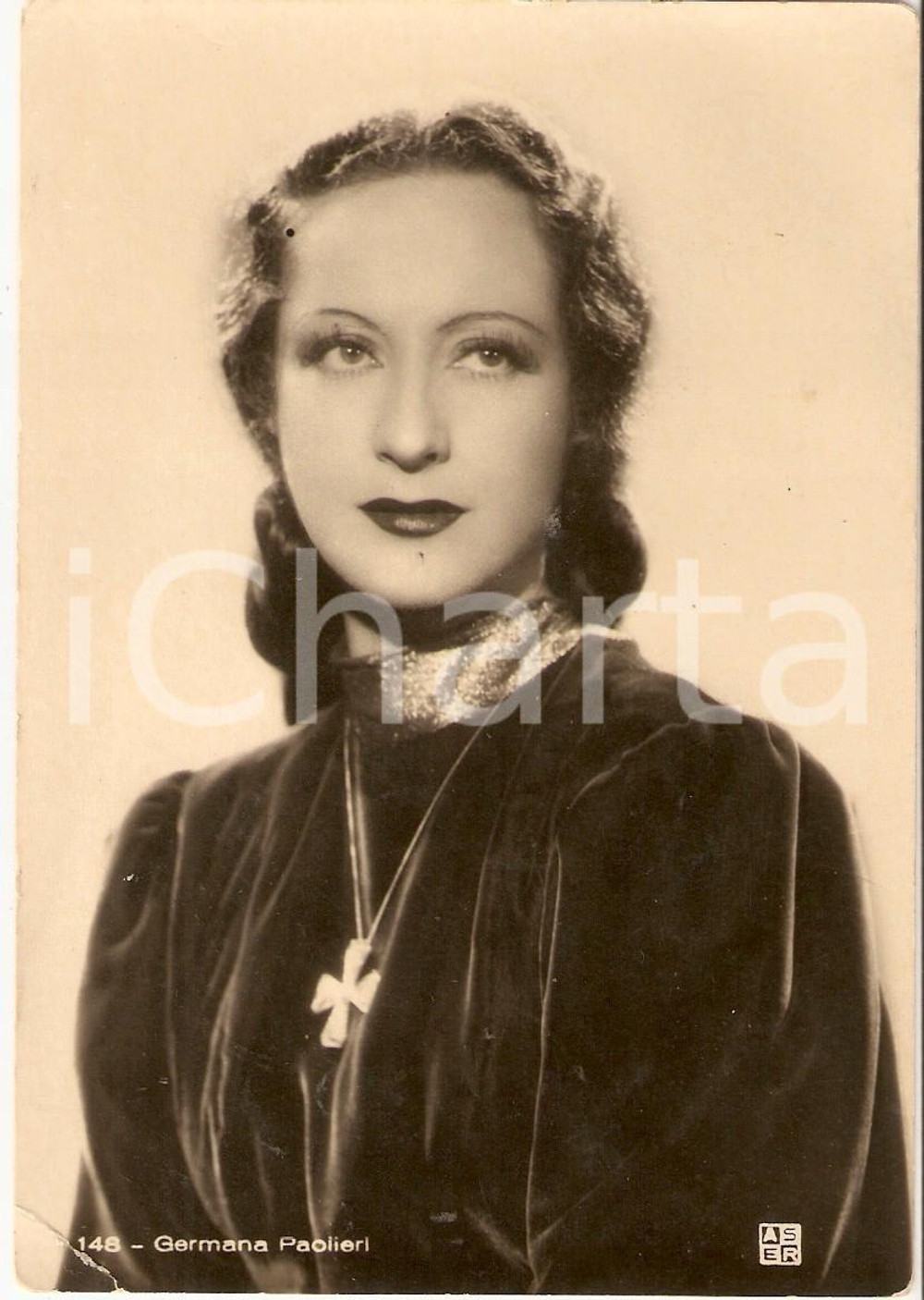 Cartolina originale da collezione 1935 ca CINEMA Attrice Germana PAOLIERI Ritratto con croce Foto seriale 10x15 1
