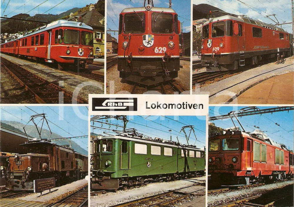 Cartolina originale da collezione 1975 ca SVIZZERA Rhätische Bahn Vedutine Locomotive THRYSTOR Krokodil Cartolina 1