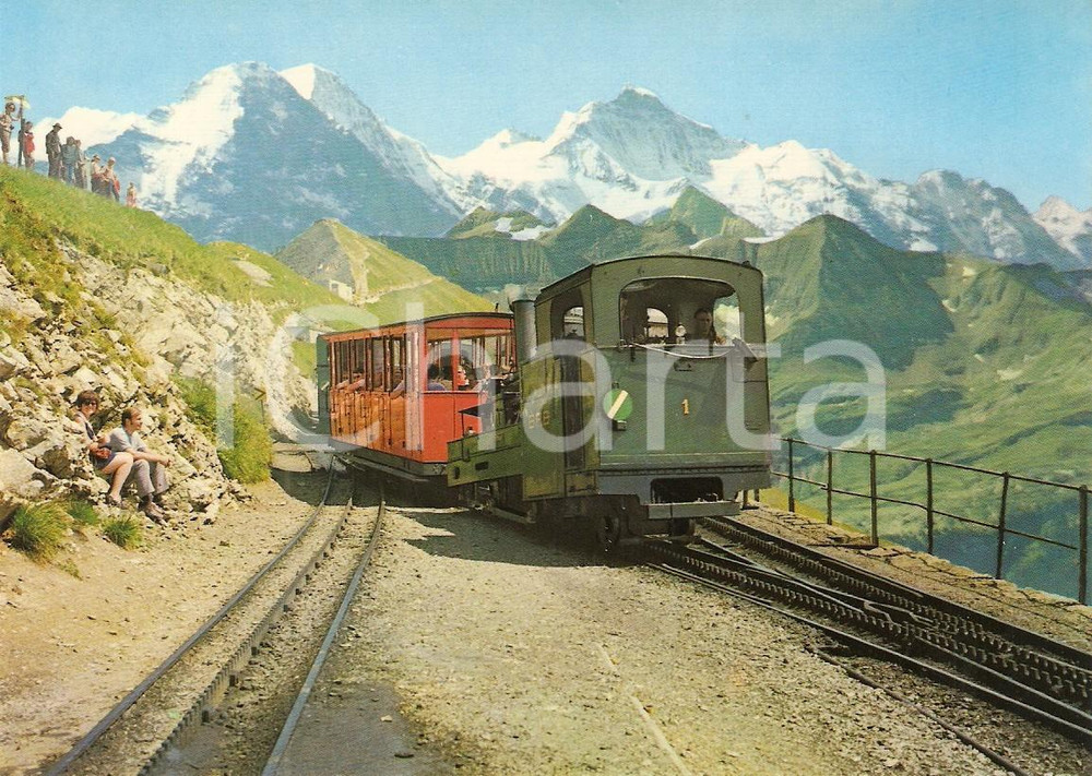 Cartolina originale da collezione 1975 ca SVIZZERA Brienz Rothorn Bahn BRB Treno EIGER Mönch JUNGFRAU Cartolina FG 1
