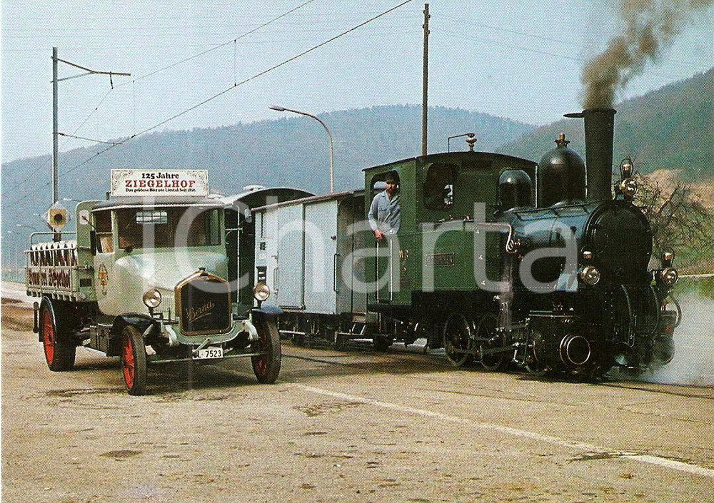 Cartolina originale da collezione 1980 SVIZZERA - WALDENBURGERBAHN Treno e furgone Birra ZIEGELHOF *Cartolina 1