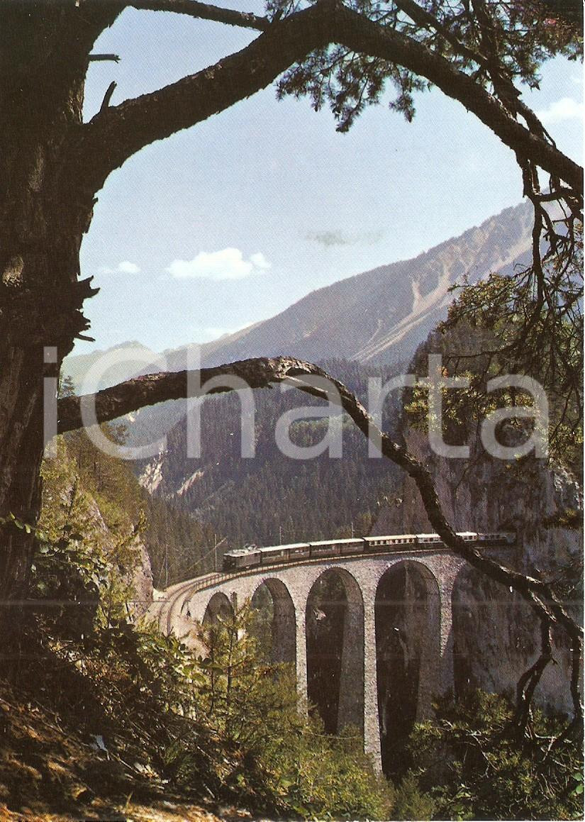 Cartolina originale da collezione 1975 ca FILISUR SVIZZERA RhÃ¤tische Bahn Treno su Viadotto LANDWASSER Cartolina 1
