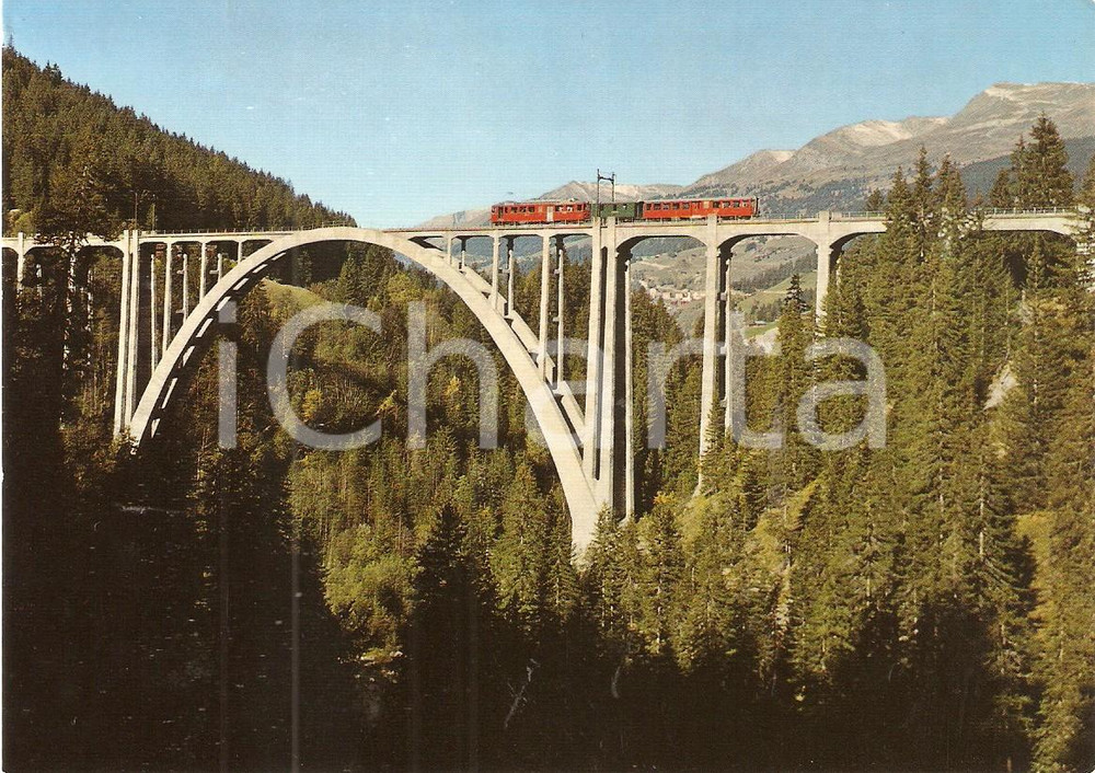 Cartolina originale da collezione 1975 ca LANGWIES (SVIZZERA) Chur - Arosa Bahn Locomotiva su viadotto *Cartolina 1