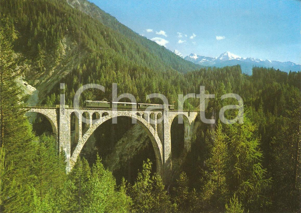 Cartolina originale da collezione 1975 ca SVIZZERA Rhatischen Bahn WIESENER VIADUKT su fiume LANDWASSER *Cartolina 1