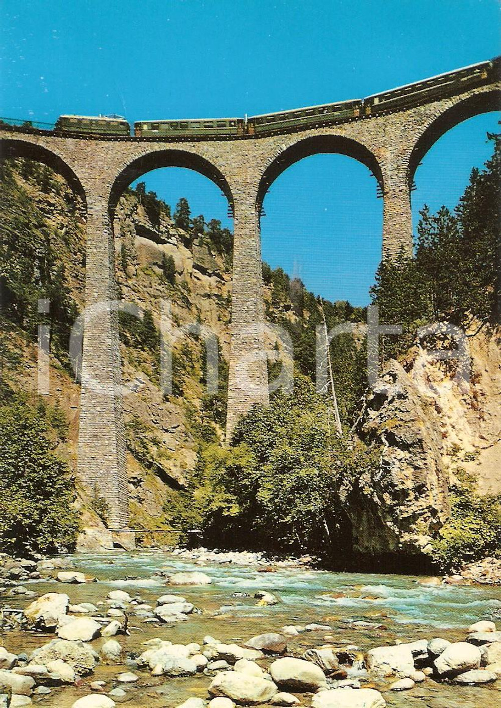 Cartolina originale da collezione 1975 ca FILISUR (SVIZZERA) Rhatischen Bahn RB Viadotto sul LANDWASSER *Cartolina 1