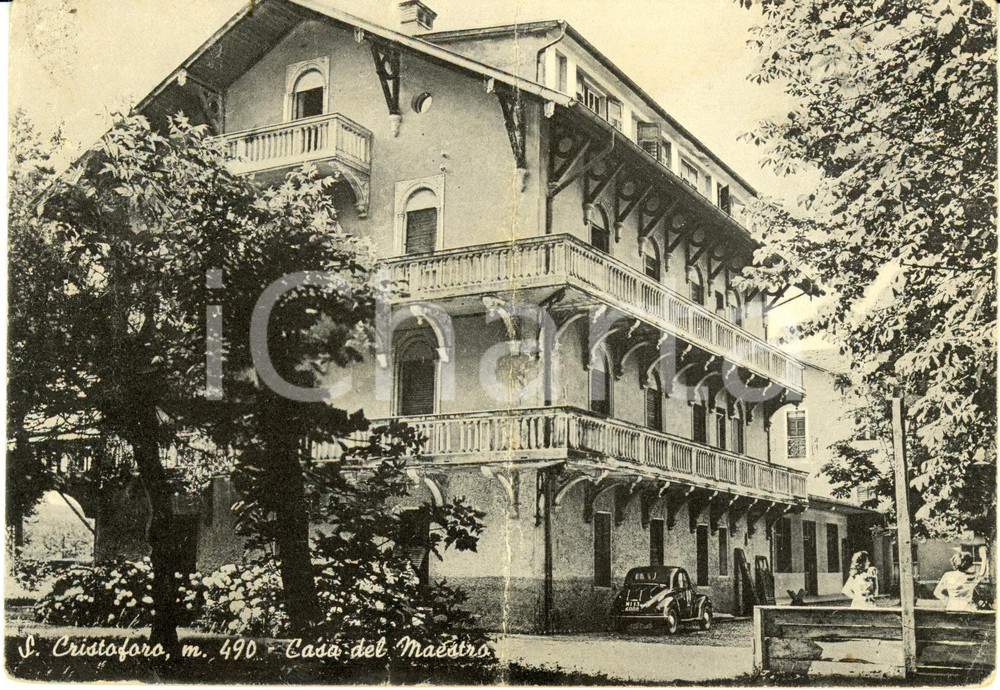 Cartolina originale da collezione 1952 SAN CRISTOFORO AL LAGO (TN) Albergo CASA DEL MAESTRO *FG VG DANNEGGIATA 1