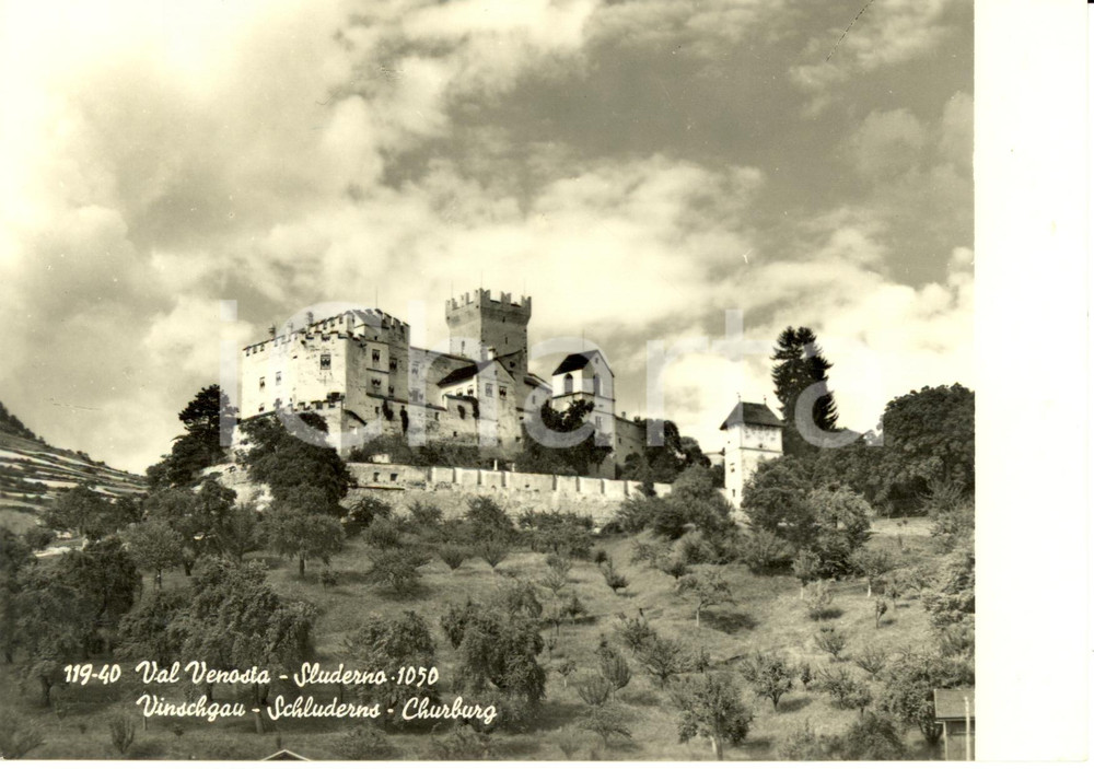 Cartolina originale da collezione 1956 SLUDERNO (BZ) CASTEL COIRA sotto cielo plumbeo *Cartolina FG VG 1