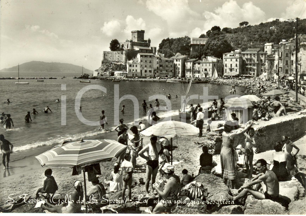 Cartolina originale da collezione 1962 LERICI (SP) Spiaggia nuova di SAN TERENZO con scogliera *Cartolina FG VG 1