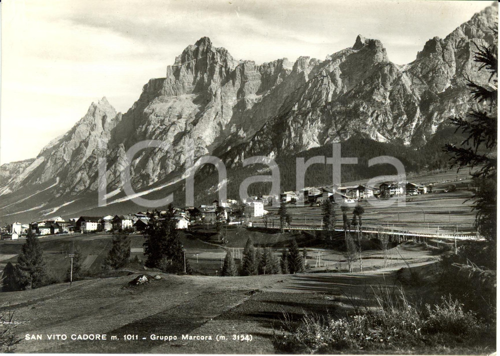 Cartolina originale da collezione 1954 SAN VITO DI CADORE (BL) Gruppo della MARCORA con caseggiato * FG VG 1