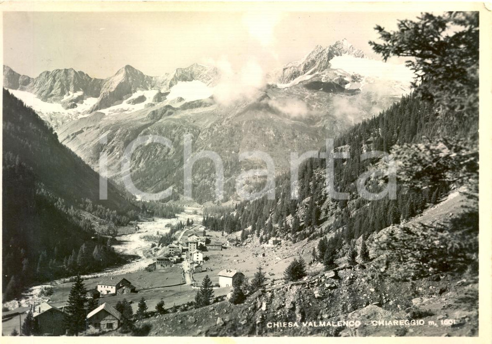 Cartolina originale da collezione 1952 CHIAREGGIO (SO) Veduta generale CHIESA VALMALENCO *Cartolina postale FG VG 1