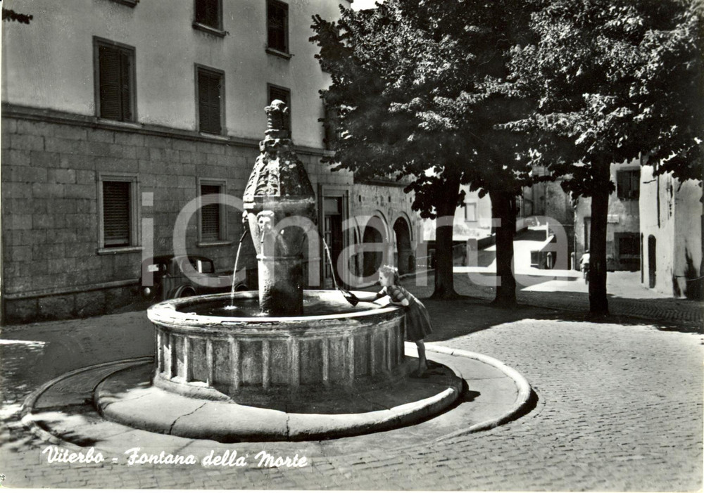 Cartolina originale da collezione 1960 ca VITERBO Fontana della MORTE e FIAT BALILLA * Cartolina FG NV VINTAGE 1