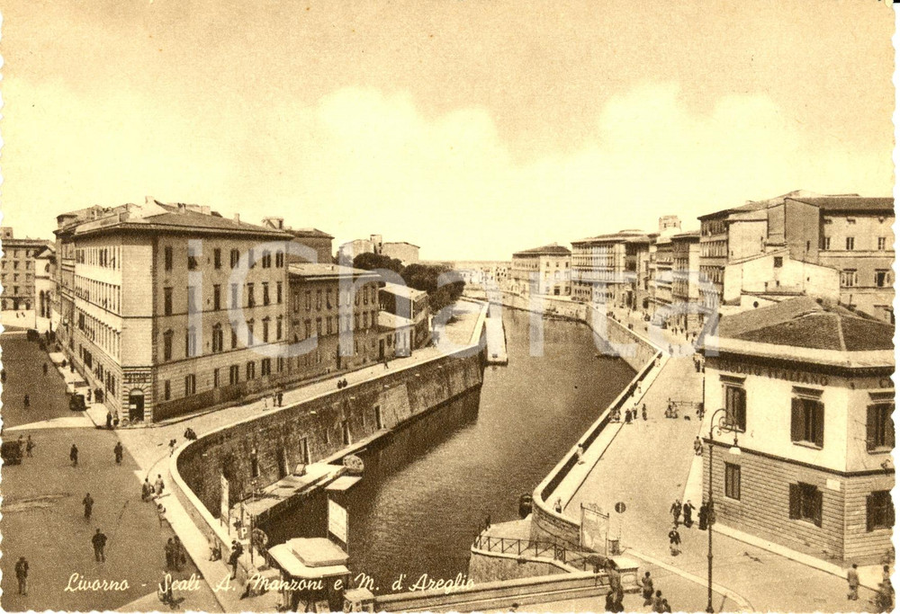 Cartolina originale da collezione 1940 ca LIVORNO Scali MANZONI e D'AZEGLIO con CREDITO ITALIANO * Cartolina FG NV 1