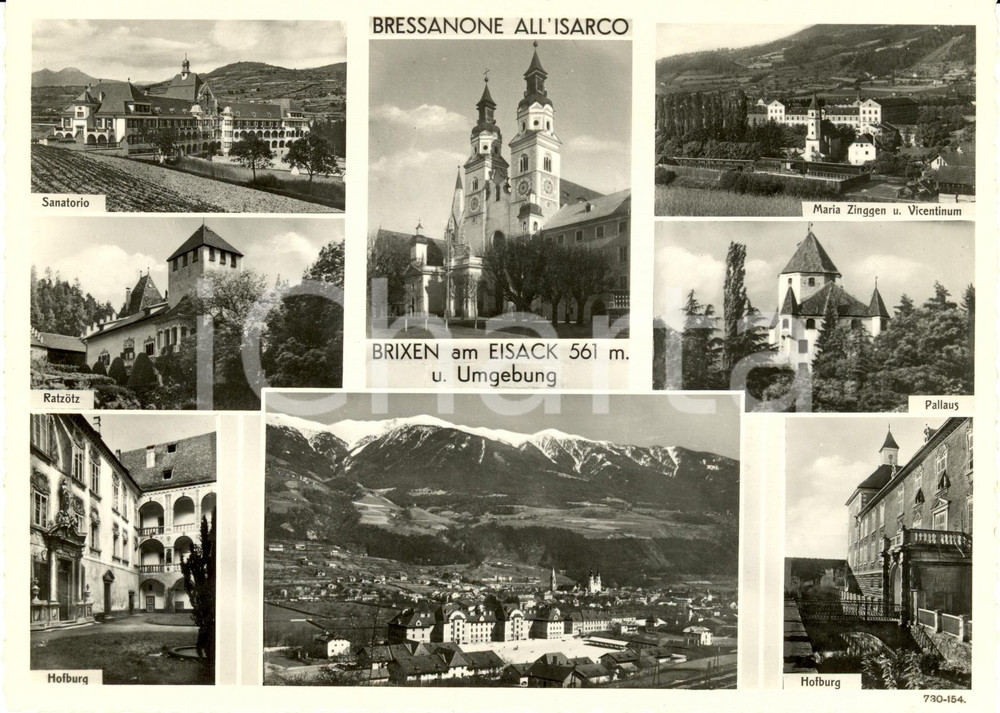 Cartolina originale da collezione 1950 ca BRESSANONE BZ Vedutine della cittÃ  con sanatorio Cartolina FG NV 1