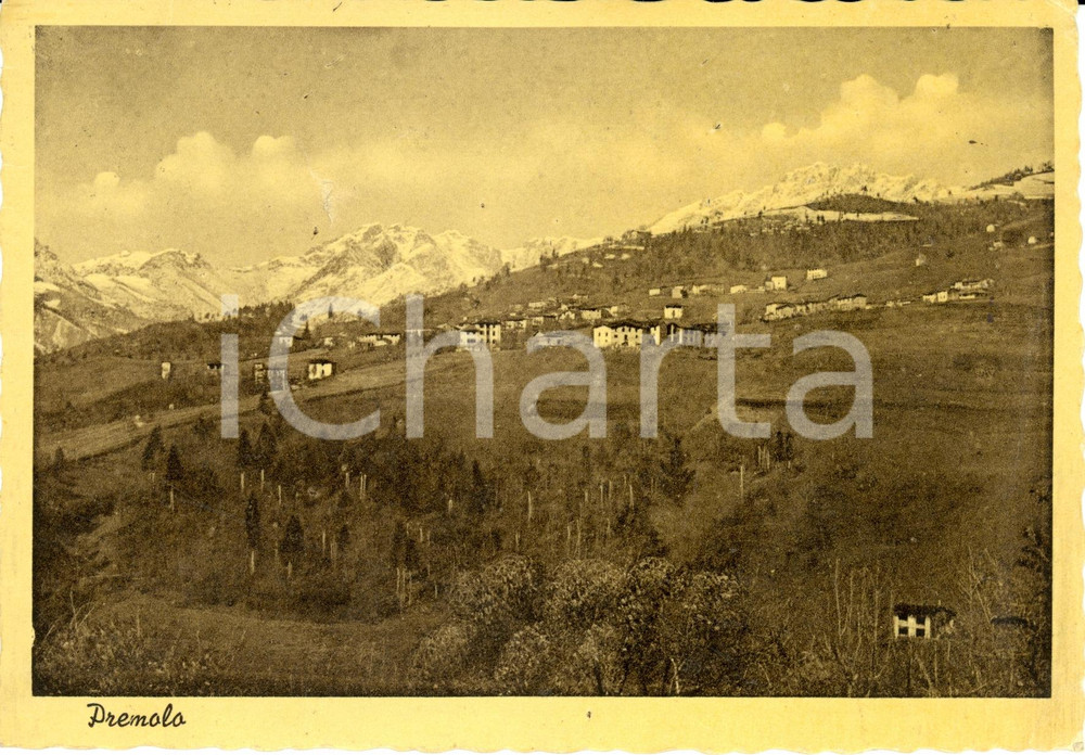 Cartolina originale da collezione 1950 PREMOLO BG Panorama con montagne sullo sfondo Cartolina FG VG 1