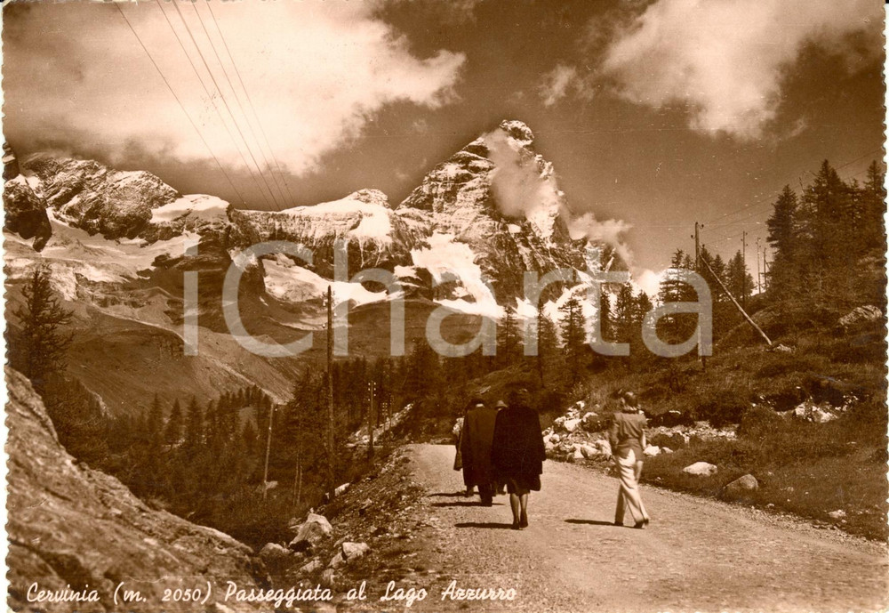 Cartolina originale da collezione 1949 CERVINIA AO Passeggiata al LAGO AZZURRO Cartolina postale animata FG VG 1