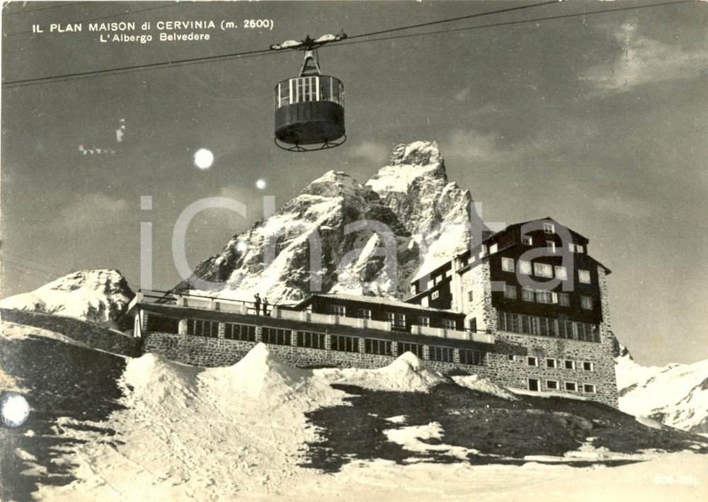 Cartolina originale da collezione 1956 CERVINIA (AO) Funivia al PLAN MAISON Albergo Belvedere *Cartolina FG VG 1