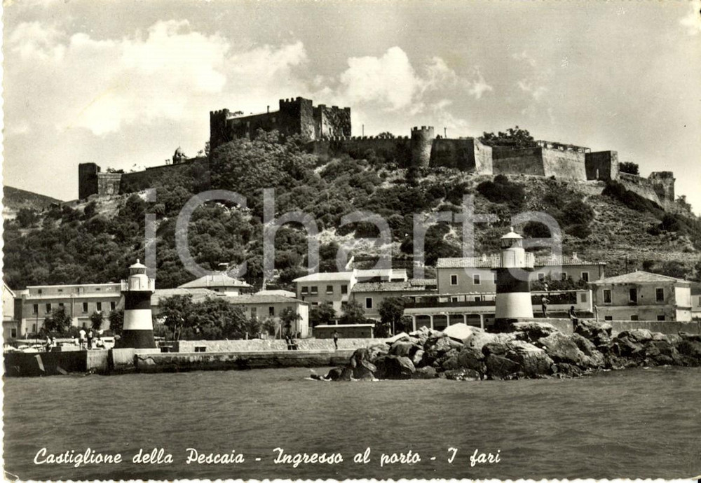 Cartolina originale da collezione 1961 CASTIGLIONE DELLA PESCAIA (GR) Fari all'ingresso del porto *Cartolina FG VG 1