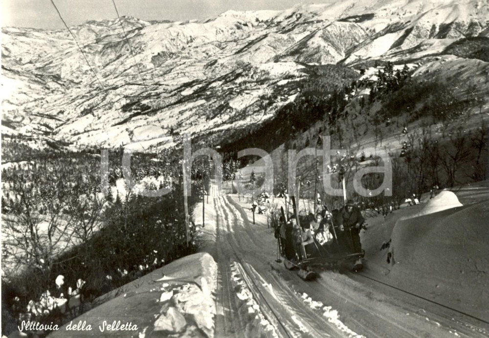 Cartolina originale da collezione 1952 ABETONE PT Slittovia della SELLETTA Cartolina postale animata FG VG 1