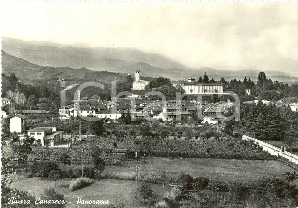 Cartolina originale da collezione 1955 ca RIVARA TO Panorama del paese e della valle Cartolina postale FG VG 1
