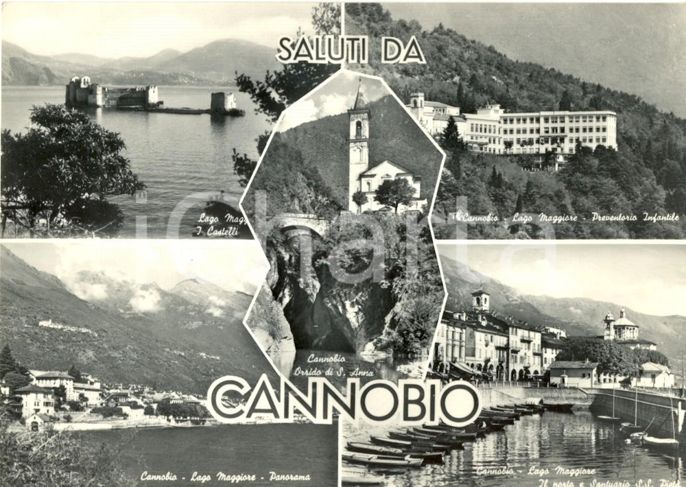 Cartolina originale da collezione 1958 CANNOBIO (VB) Vedutine dell'ORRIDO DI SANT' ANNA e del PREVENTORIO *FG VG 1