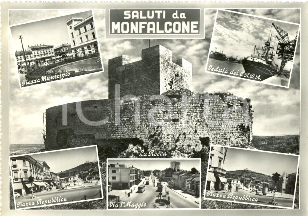 Cartolina originale da collezione 1961 MONFALCONE GO Vedutine di Via I MAGGIO e PIAZZA REPUBBLICA FG VG 1