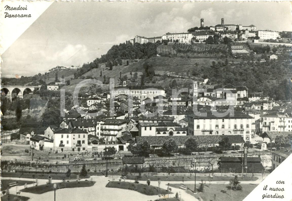 Cartolina originale da collezione 1940 ca MONDOVI' (CN) Panorama con il nuovo giardino *Cartolina postale FG VG 1