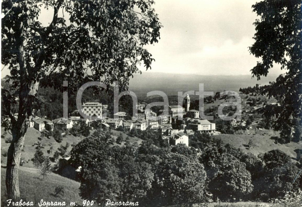 Cartolina originale da collezione 1955 FRABOSA SOPRANA CN Veduta del paese con Chiesa di SAN BARTOLOMEO FG VG 1